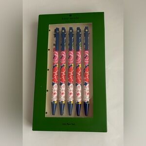 New Kate Spade 5 Pens Ink Pen Set Sunset Blooms Click Pen Set Black Ink